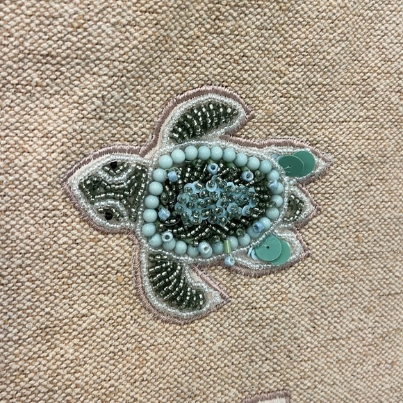 NWT Viral Tik Tok Beaded Sea Turtle Canvas Summer Beach Tote Bag Handcrafted - Picture 15 of 16